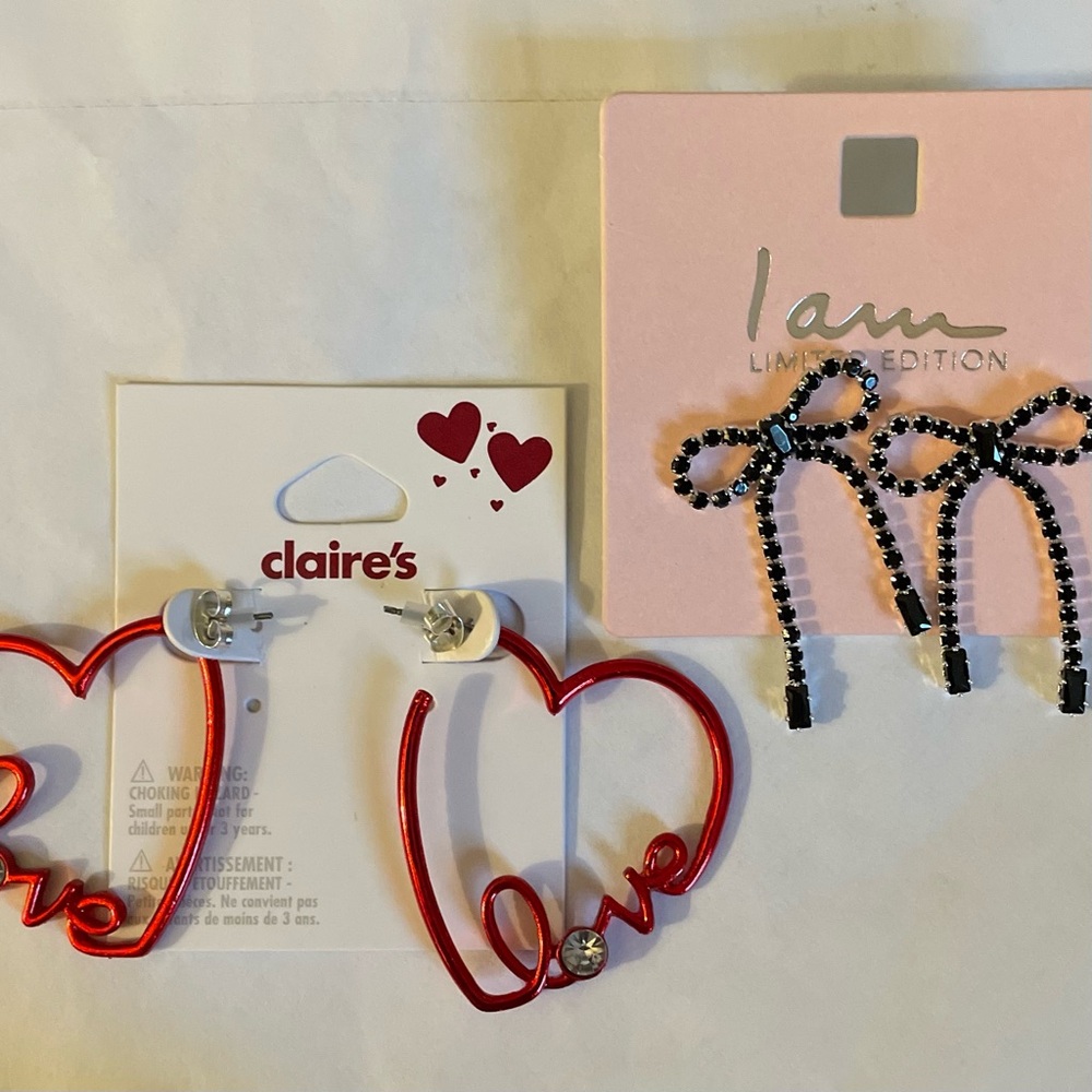Bow earrings and red hoops